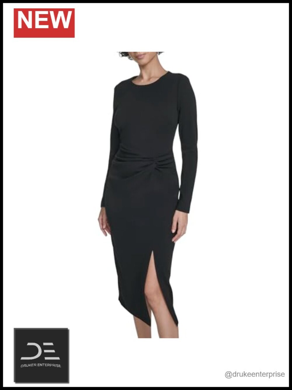 Long Sleeve Solid Rouched Midi Dress